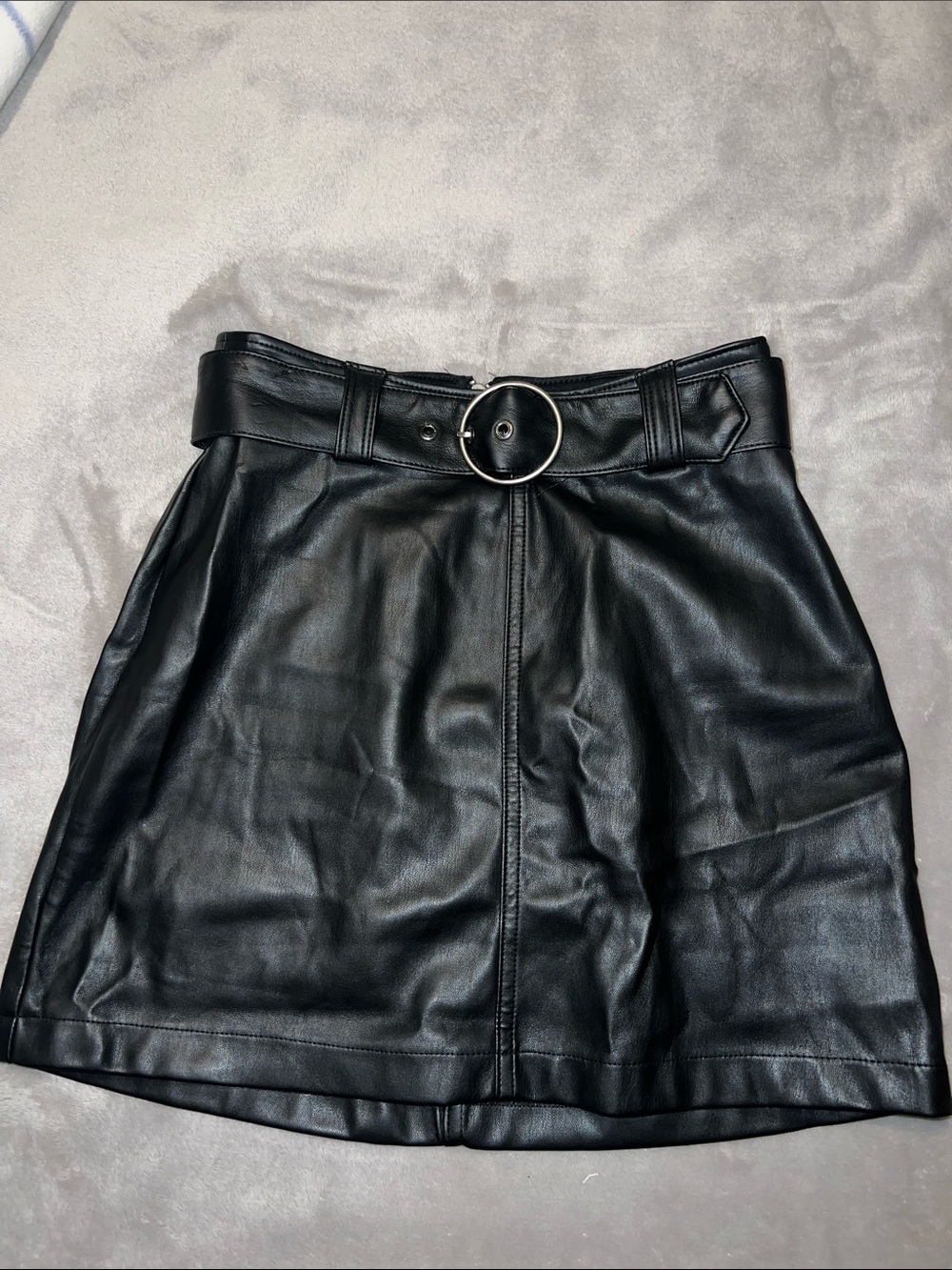 Hollister Black Faux Leather Mini Skirt with Round Buckle